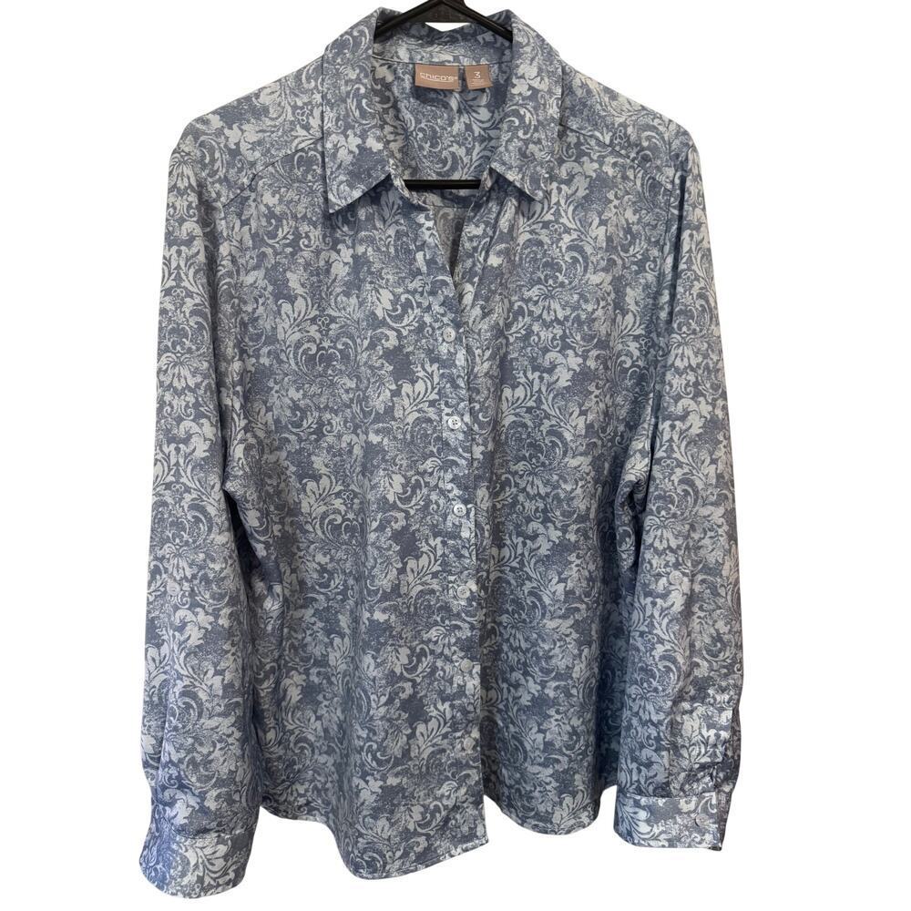 CHICO’S 3 (16) blue & gray damask design sold in perfect condition blouse